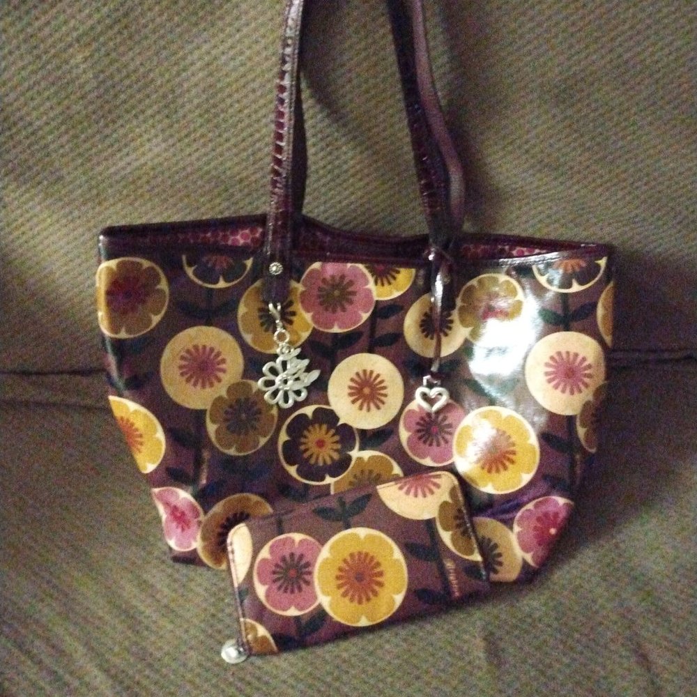 ❤️2 PC BRIGHTON Floral Shopper Errand Bag Purse and Wallet +3 Fobs Hangtags
